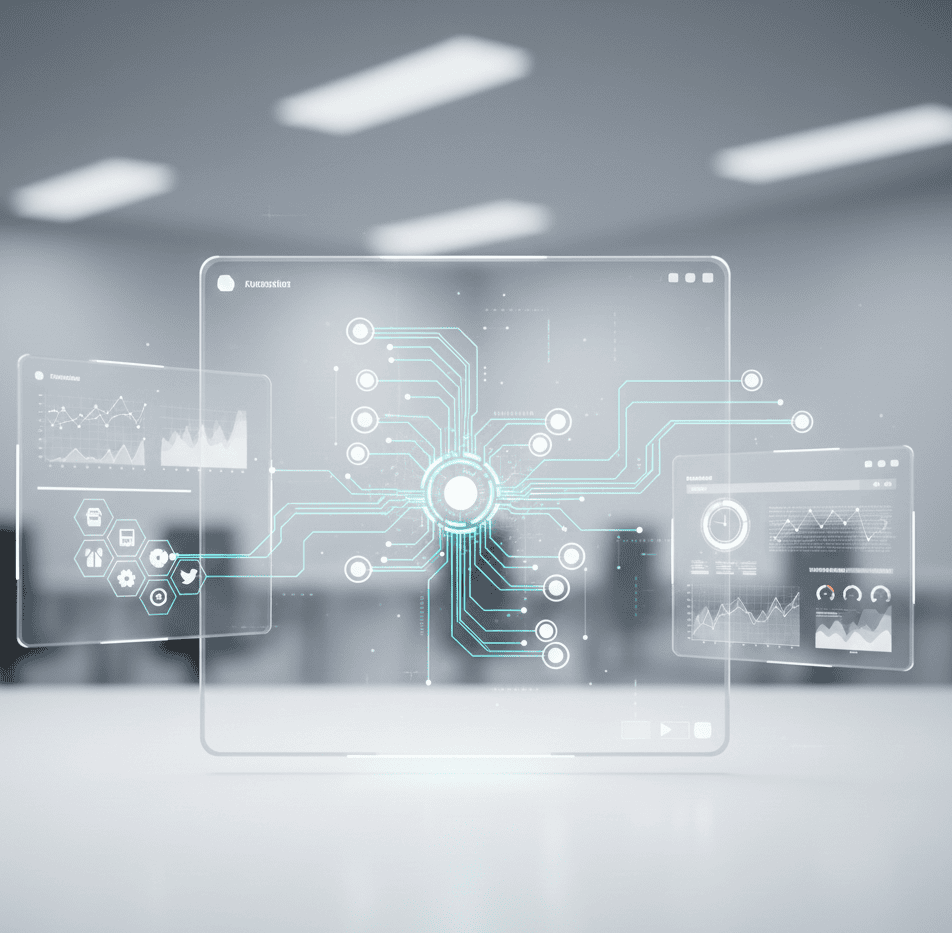 Ecosistema de automatización empresarial con análisis de datos, flujos n8n, integraciones y dashboards en tiempo real