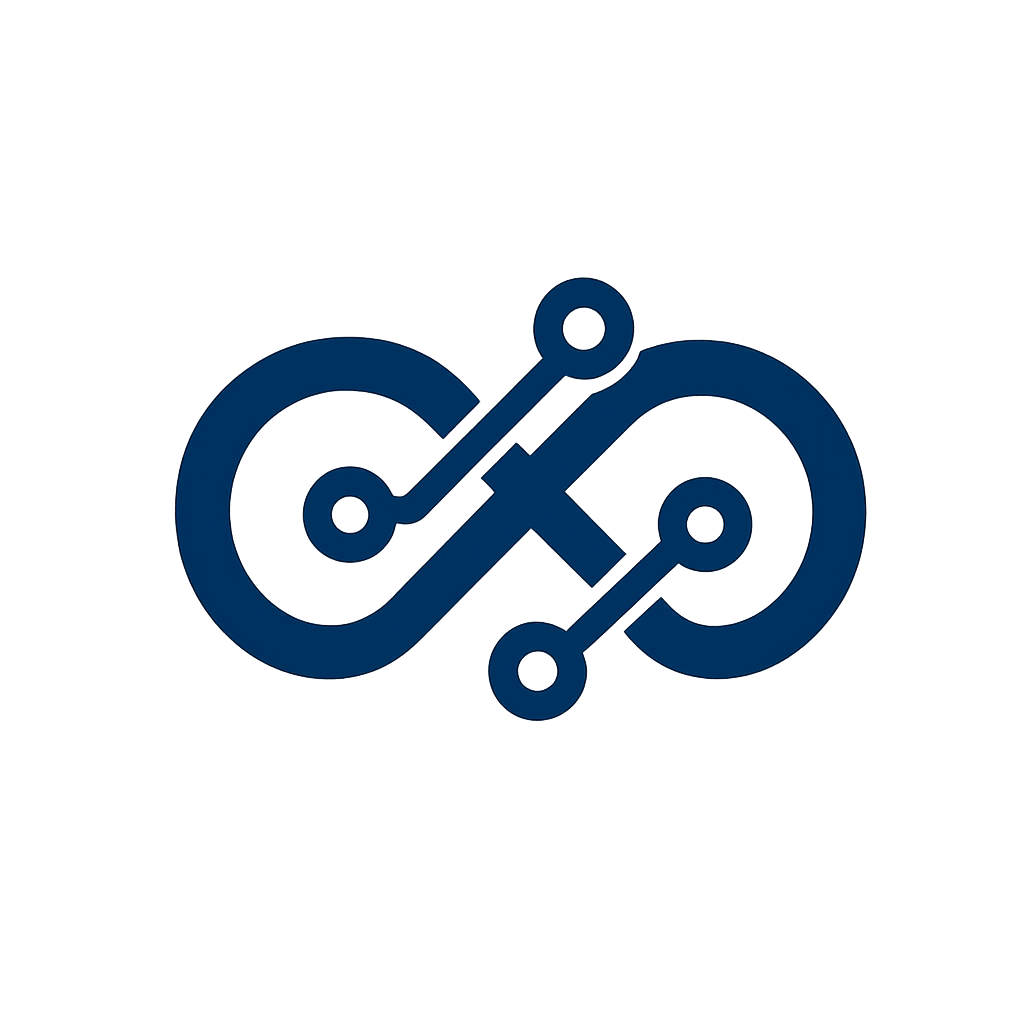 Logo de IA 7×24, infraestructura de inteligencia artificial privada con símbolo infinito y nodos conectados que representan disponibilidad 24/7 y soberanía de datos