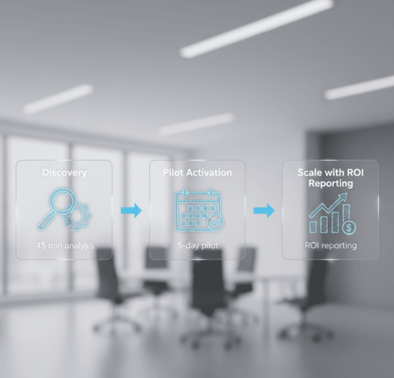 Diagrama de automatización en tres pasos con flechas